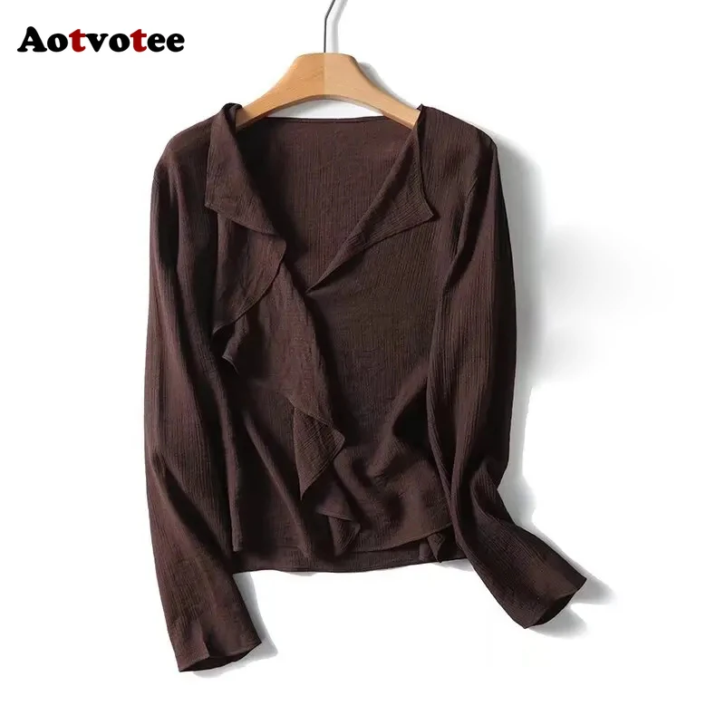 

Aotvotee Blouses for Women Ruffles Long Sleeve Casual Shirts Spring Summer 2025 New Comfortable Fashion Female Solid Blouses
