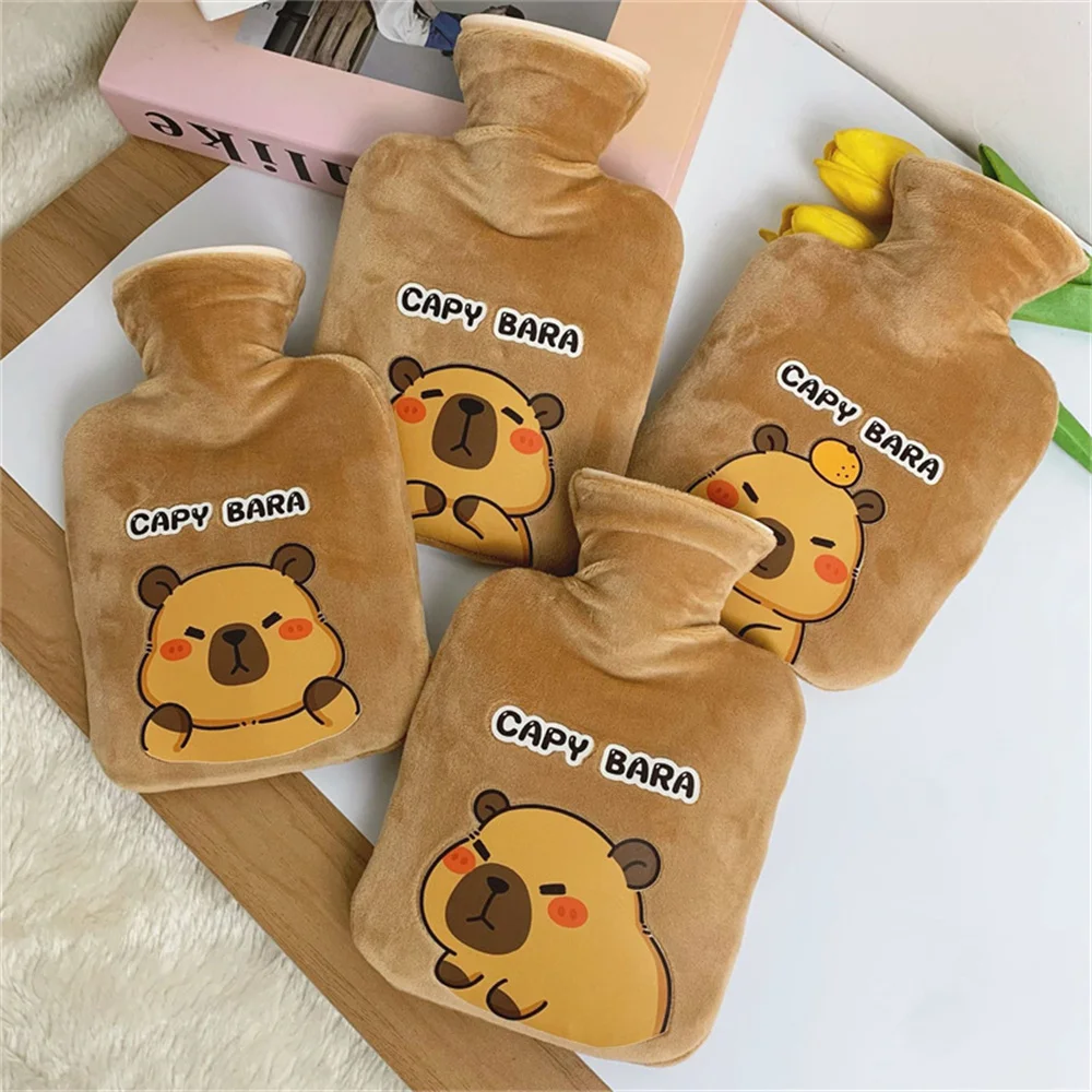 500ml/1000ml/2000ml Fashion Hot Water Bottle Cartoon Capybara Multipurpose Plush Cover Portable Removable Hot Water Bag