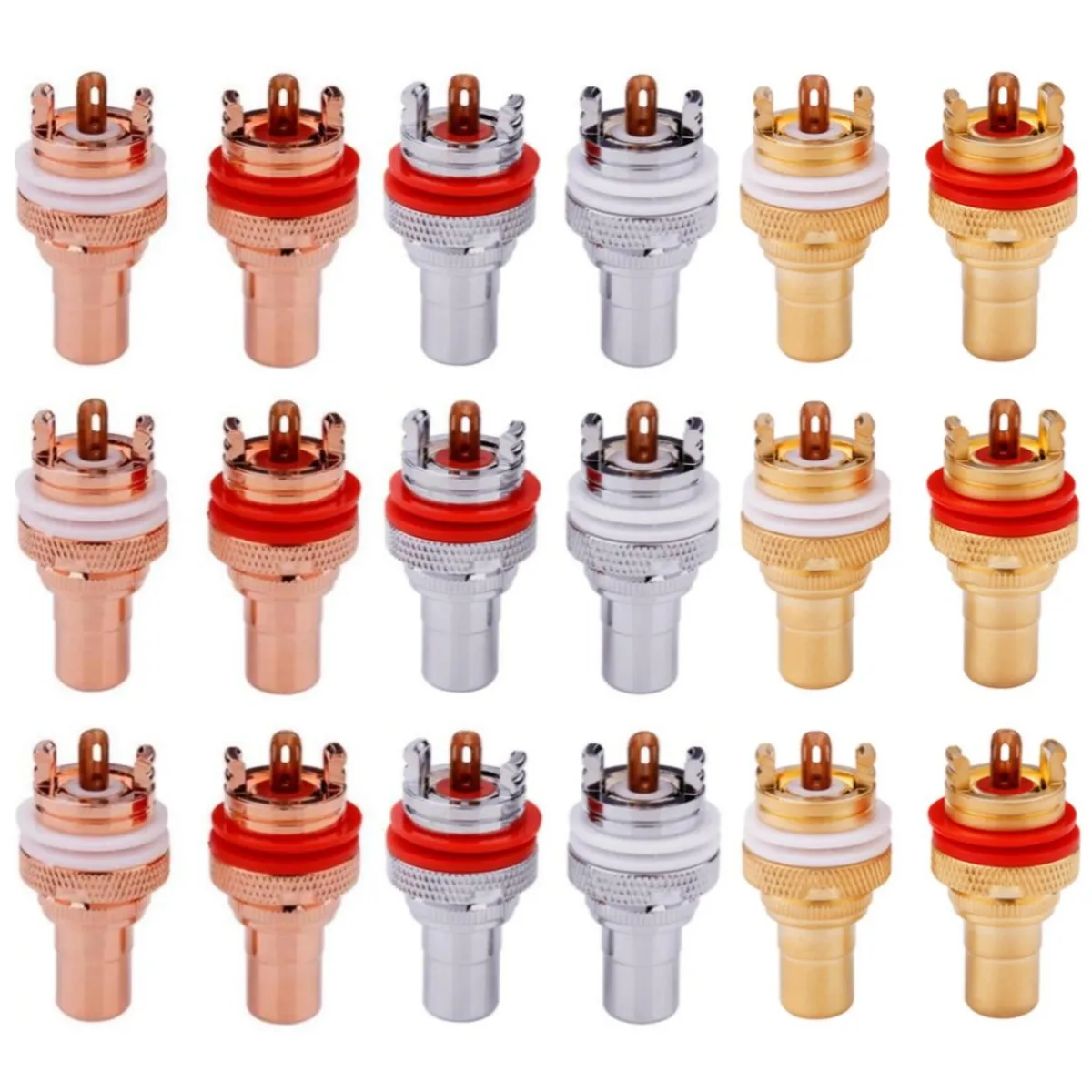 100pcs RCA Female Socket Chassis CMC Connector Rhodium Plated Copper Jack 32mm Copper Plug Amp HiFi White Red Audio Jacks