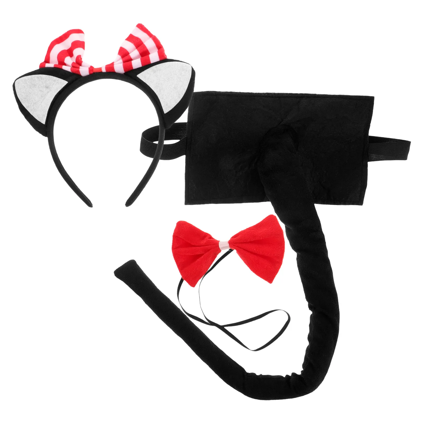 

Black Cat Ears Headband 55CM Felt Tail Three Piece Set Animal Ear Hairband for Halloween Costume Party Women Headwear