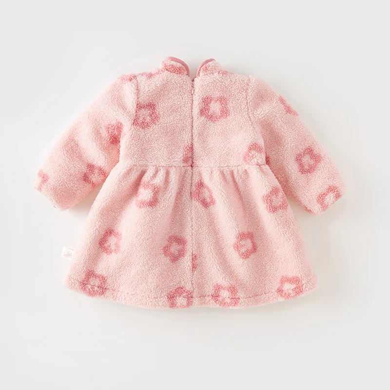 Dave Bella Baby Girl Dresses Winter Baby Girls Knitted Dress Toddler Girls Pink Flowers Dresses With Wallet DB4238053