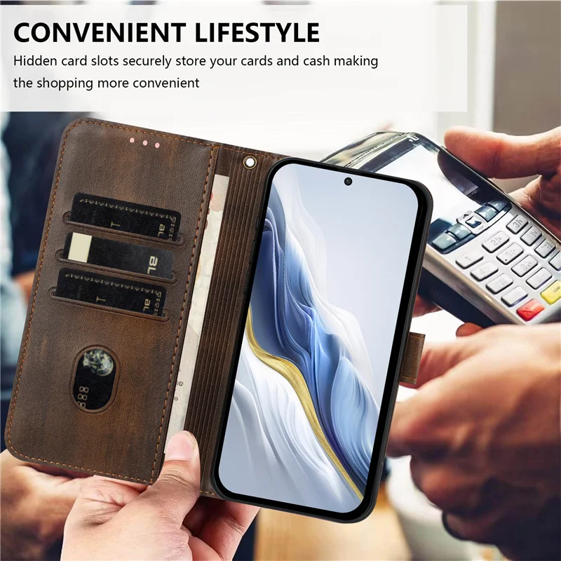 Luksusowe etui z klapką ze skóry do Honor Magic7 Magic 8 7 6 5 600 Lite Pro Honor 400 Lite, magnetyczne etui portfel z przegródkami na karty, obudowa na telefon — zdjęcie produktu 4