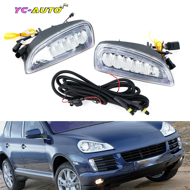 For Porsche Cayenne 957 9PA 2006-2010 Pair LED Front Bumper DRL Daytime Running Light Turn Signal Lamp Car Accessories