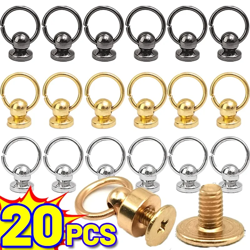 20Pcs Metal Pull Ring Screwback Screw Rivet Stud Round Head Nail Handbag Buckle Leather Craft Phone Case Decoration Accessory