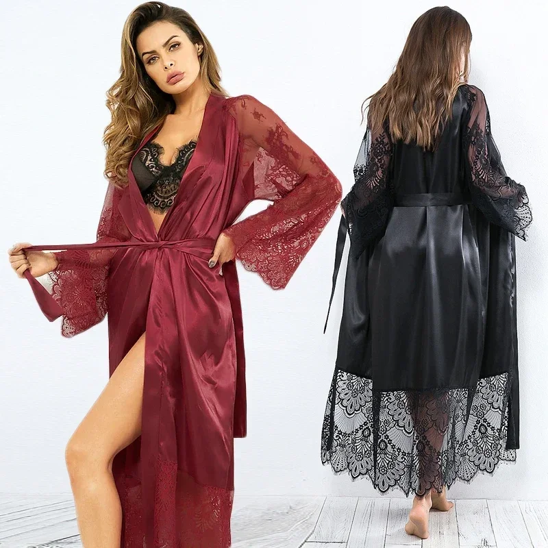 Bridesmaid Robes for Women\'s Sexy Lingerie Satin Kimono Sleep Long Dress Sleepwear Pajamas Bathrobe Nightgown