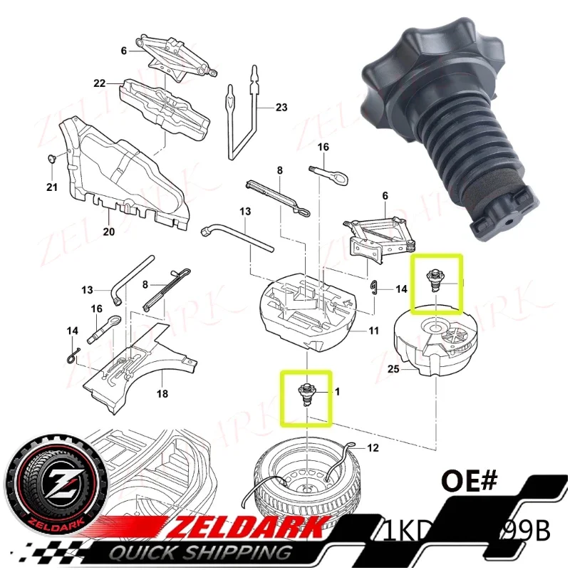 OEM 1KD803899B L1KD803899B Spare Wheel Tire Hold Fixing Mounting Screw Bolt Retainer for VW Golf 6 MK6 2008–2013