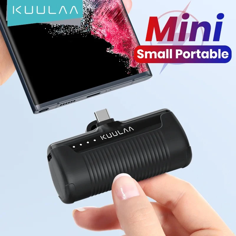 KUULAA ミニパワーバンク 4500mAh - iPhone 16 15 14 13 Pro Max & Samsung/Xiaomi 用ポータブル充電器 - 外部バッテリーパワーバンク