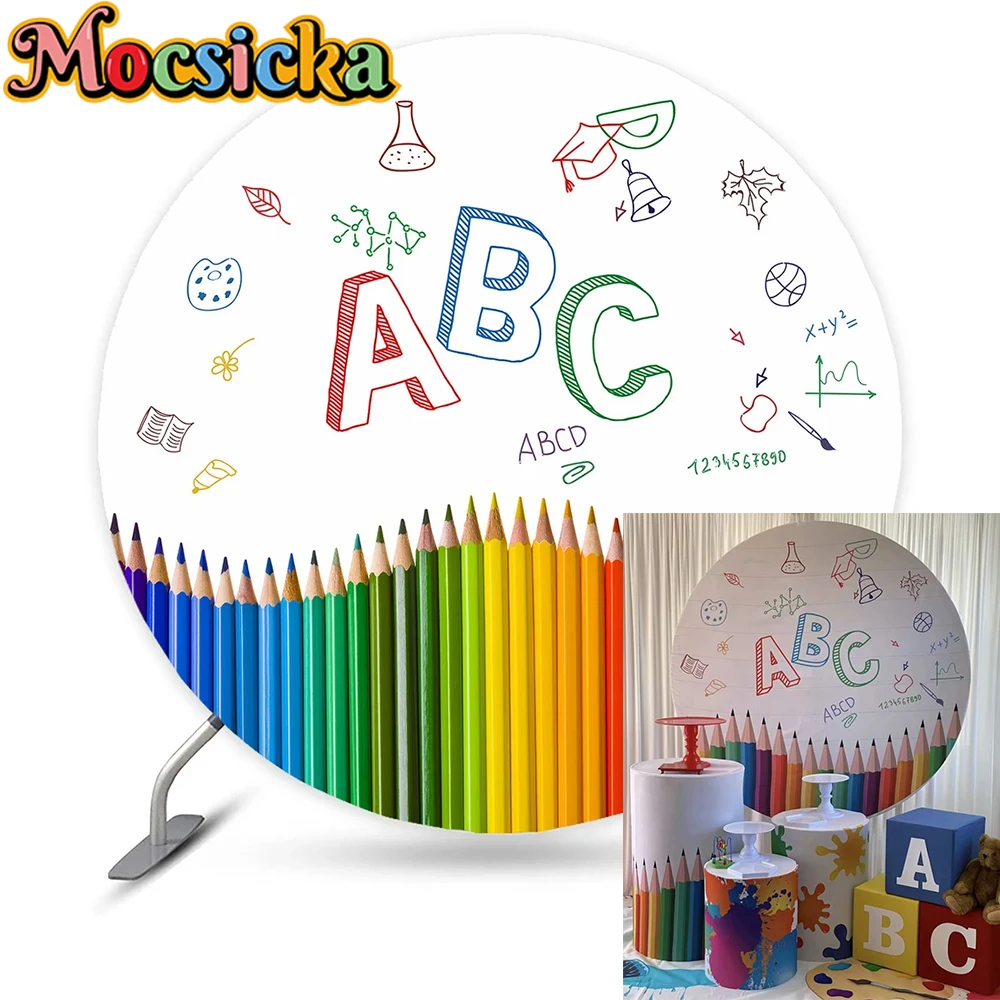 Mocsicka círculo redondo capa de volta à escola pano de fundo chá de panela bolo quebra recém-nascido 1st aniversário festa photoshoot estúdio adereços
