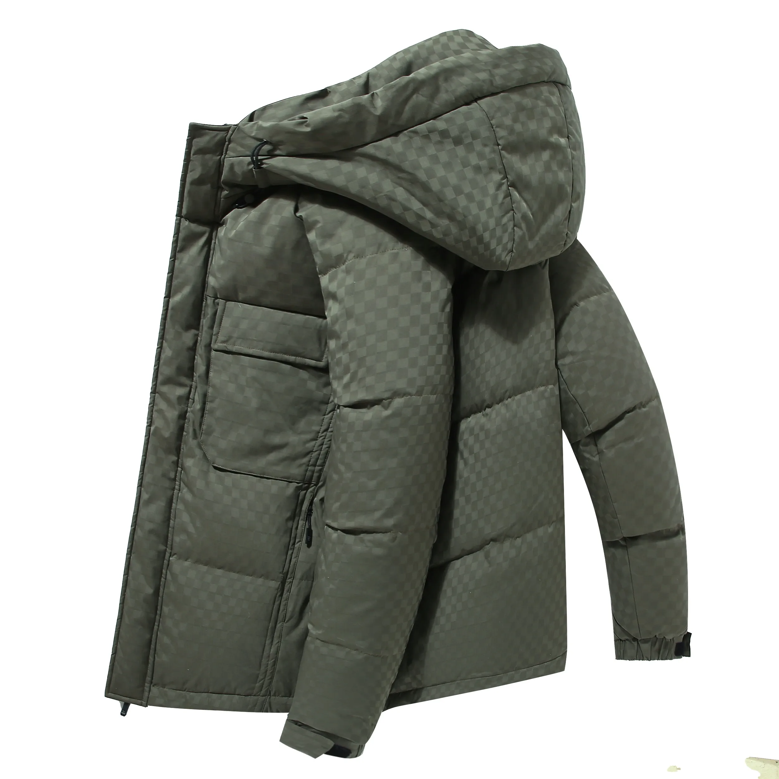

Casual Warm Men's Plaid Hooded Duck Down Jackets Winter Streetwear Checkered Puffer Coats Outdoor Windproof Padded Tops Clothing