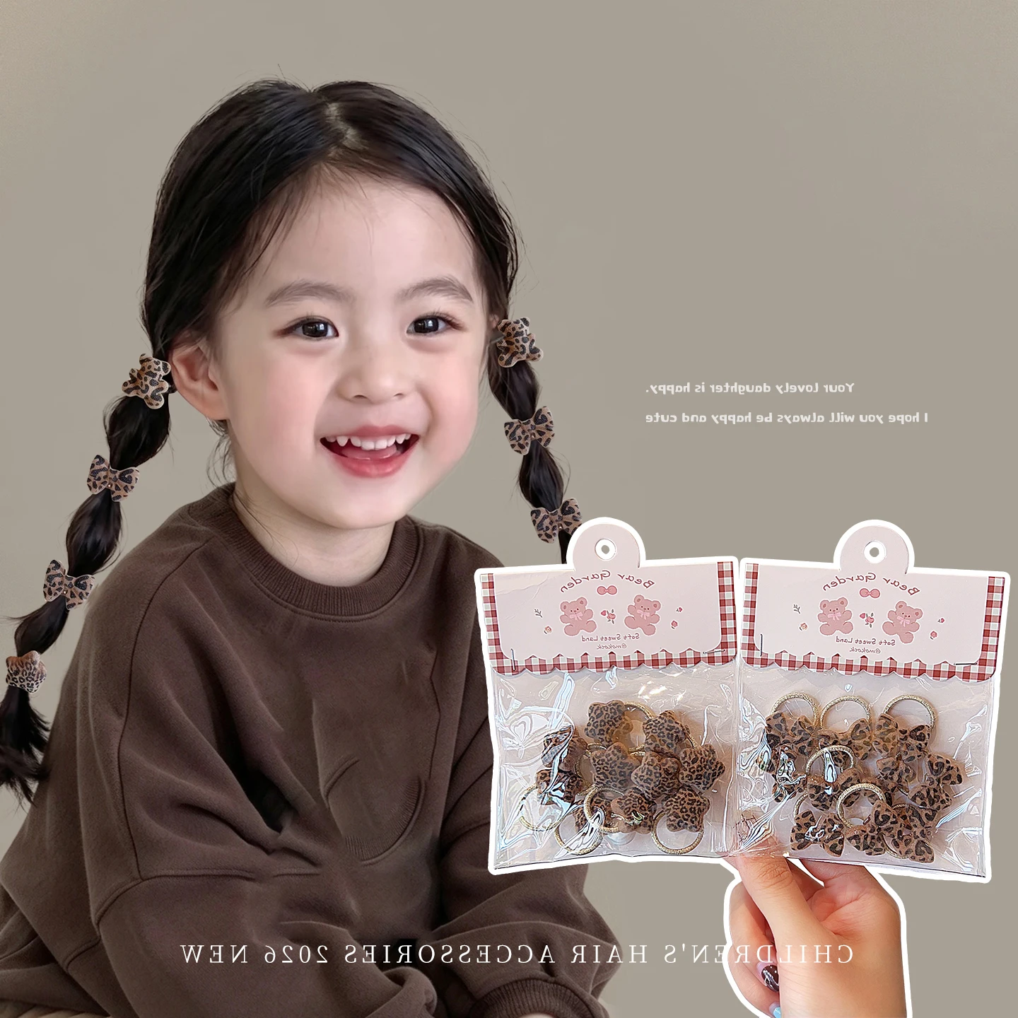 Haargummis mit Leopardenmuster für Kinder, mit Bären-, Stern- und Schleifenmotiven, elastische Haarbänder, Mädchen-Pferdeschwanz-Halter, niedliche Kinder-Haaraccessoires. – Detail 1