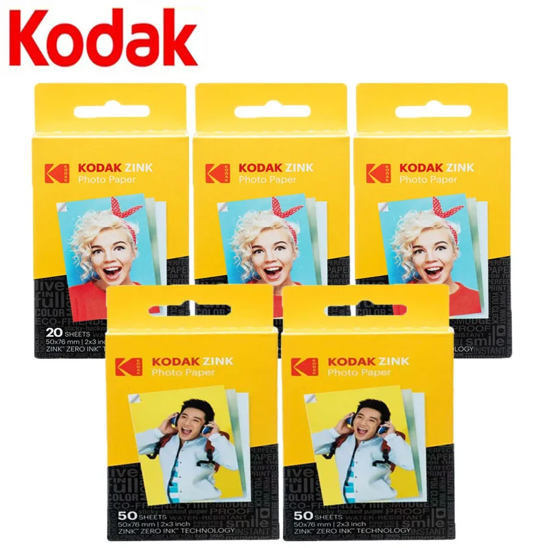 

Kodak Zink2X3 дюйма, 20/40/50/60/80/100 листов фотобумаги для печати, фотобумага Smile Kodak, мгновенная фотобумага без чернил