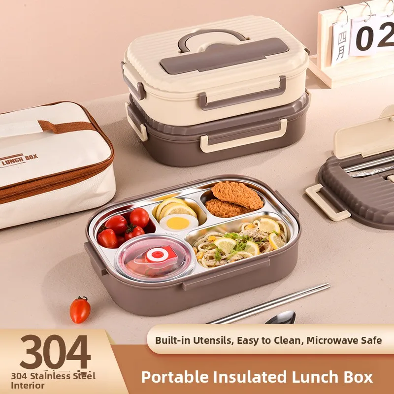 Insulated Stainless Steel 304 Large Capacity Deepened Lunch Box Dining Hall Style Bento Box for Office Workers And Students