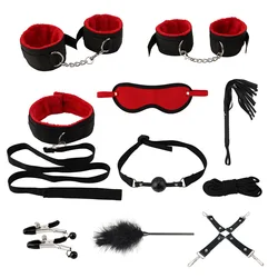 BDSM Bondage Restraint Set Sex Handcuffs Whip Anal Beads Butt Plug Anal Plug Bullet Vibrator Sex Toys for Woman Adult S&M Fetish