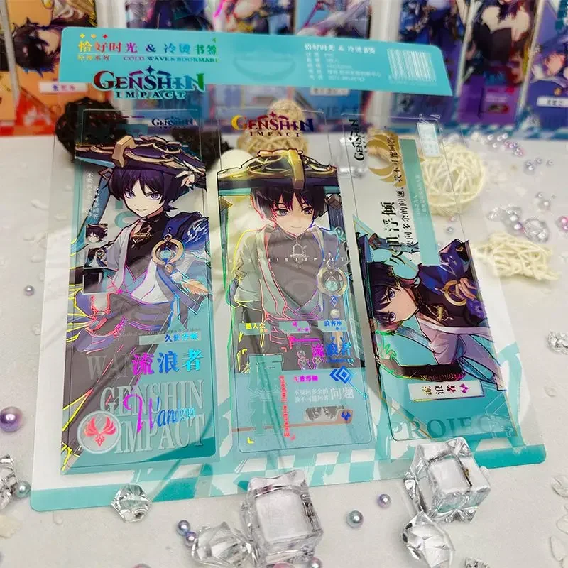 Anime Game Impact 3Pcs Wanderer Painting HD Laser PVC Nahida Gilded Bookmark Postcard for Fans Gifts Collection DIY Handbook