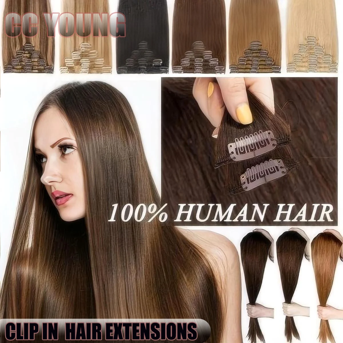 

Наращивание волос на клипсах, настоящие человеческие волосы, шоколадно-коричневые прямые волосы Remy для наращивания волос длины и объема, 7 шт., 16 зажимов