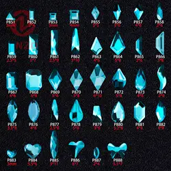 40Style Aquamarine Lake Blue Flat bottom nail art rhinestones Glass crystal 3D nail decoration Multiple shapes wholesale