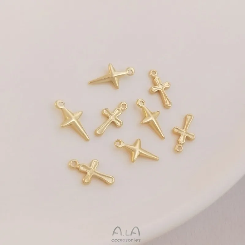 Color Retention 14K Gold Cross Pendant Extension Chain Tail Chain Pendant Handmade DIY Bracelet Earrings Jewelry Accessories