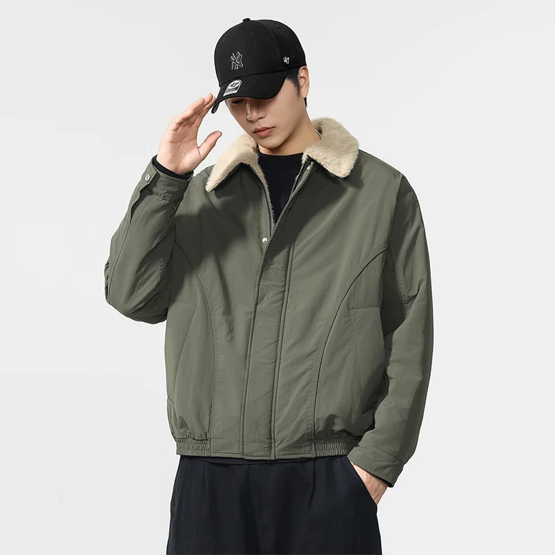 الشتاء الفراء بطانة مبطن البضائع سترة الرجال الشارع الشهير خمر موضة فضفاضة عادية رشاقته Bomber سترة سترات معطف ملابس خارجية