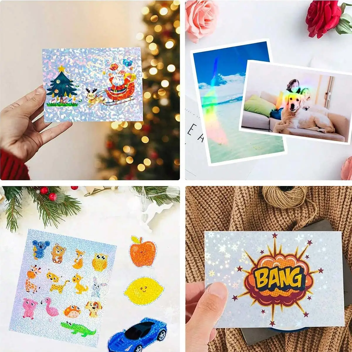 ESHANG A4 20Pcs Mixed 4 Styles Holographic Vinyl Sticker Paper With Most Printers, for Scrapbooking Prints, DIY Labels, Stickers
