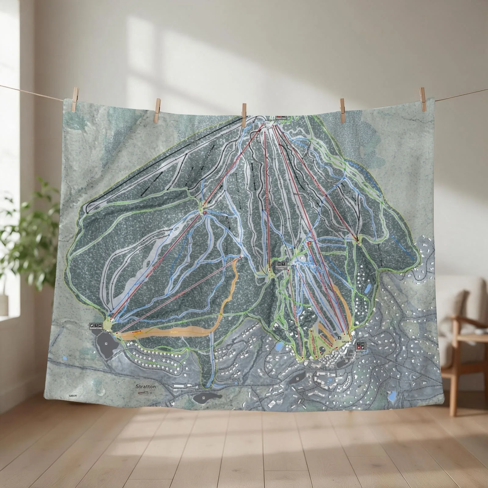 Stratton Resort Trail Map Throw Blanket Fashion Sofas Quilt Warm Decorative Sofas Blankets