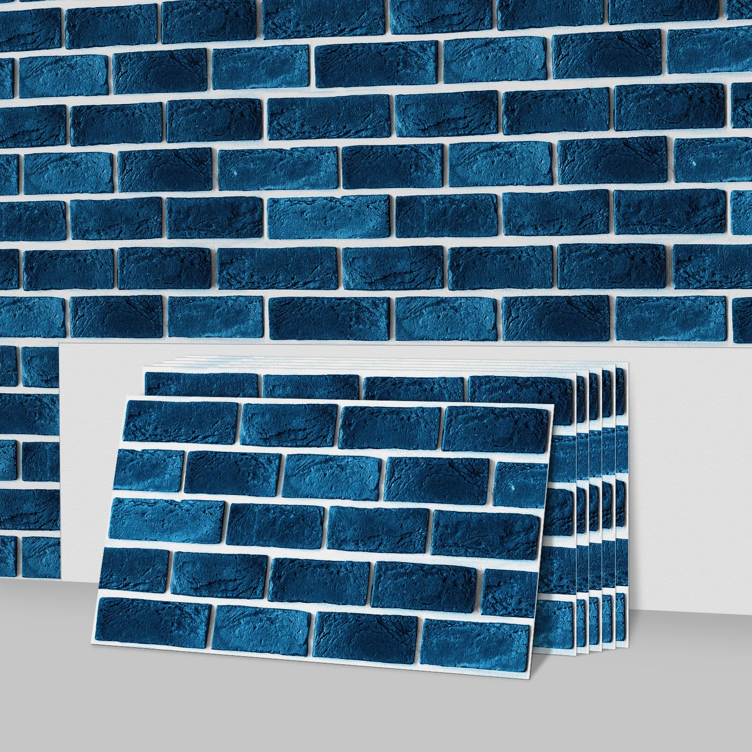 

Navy Blue Brick Pattern PVC Wall Stickers Removable Waterproof for Living Room Bar Industrial Style Decor