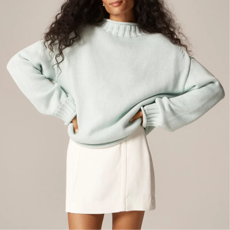 

Elegant Sweet Short Sweater Loose Chic Simple Trendy Women's Top Mint Green Fashion Casual Trendy Dating Street Female Clothing