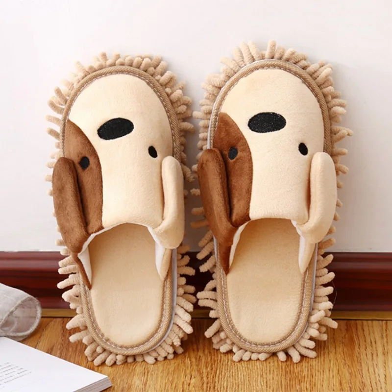 Cartoon Dog Lazy Mop Slippers Unisex Microfiber Cleaning Floor Dusting Slippers Detachable Mopping Shoes Household Tools