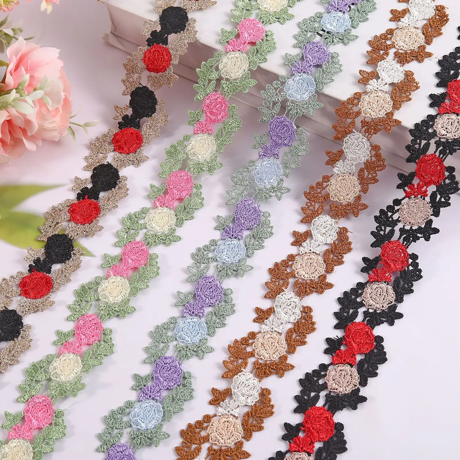 

4 см кружевная бейка с вышивкой розы, симметричный полиэстер, аксессуары для одежды, одежда и шапки, кружевная бейка, 15 ярдов