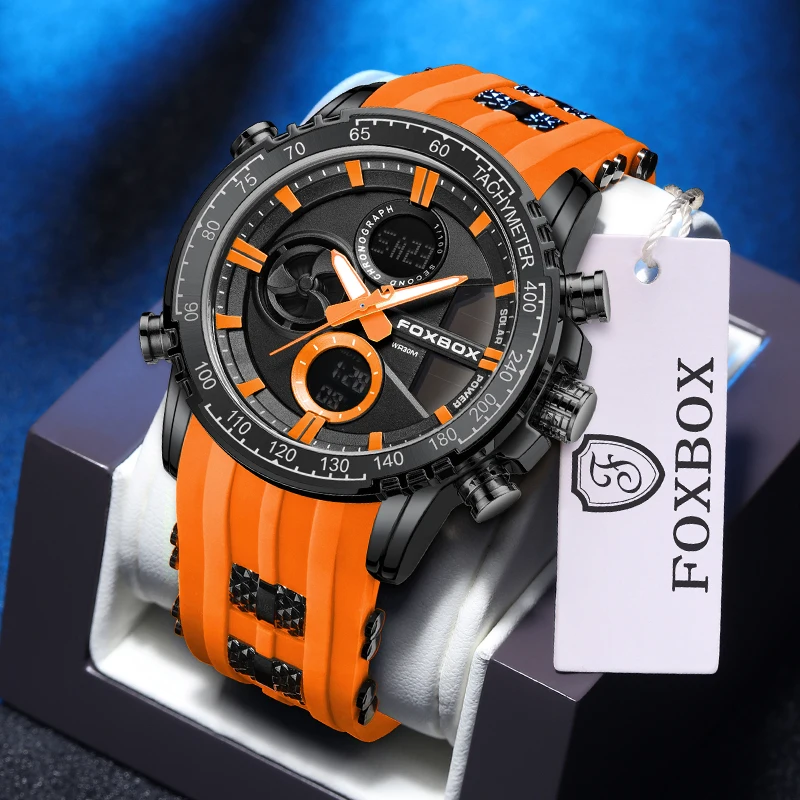 

FOXBOX уличные повседневные спортивные электронные часы многофункциональные мужские часы с двойным цифровым дисплеем водонепроницаемые модные мужские часы с датой