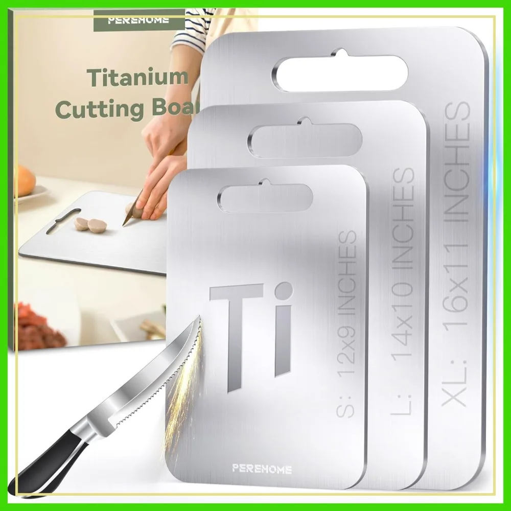

2026 Upgrade Titanium Cutting Board Set of 3, Double Sided, Food Grade, with Handle, Dishwasher Safe, Gift for Mother's Day