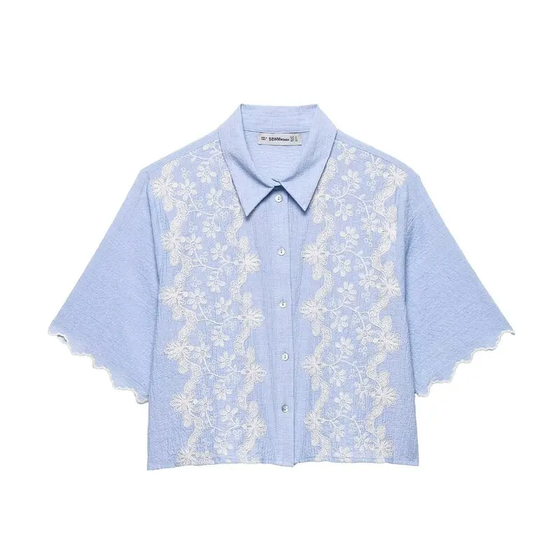 Faionable bestickter S Sve Umlegekragen Irt Damen Sommer Neuankömmling Simple Sle Commute Wind 2025