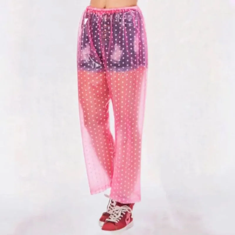 

Couple Transparent Polka Dot Plastic Trousers Soft Smooth Waterproof Diaper Pants Loosen Easy Drop Off Rainproof Elastic Waist