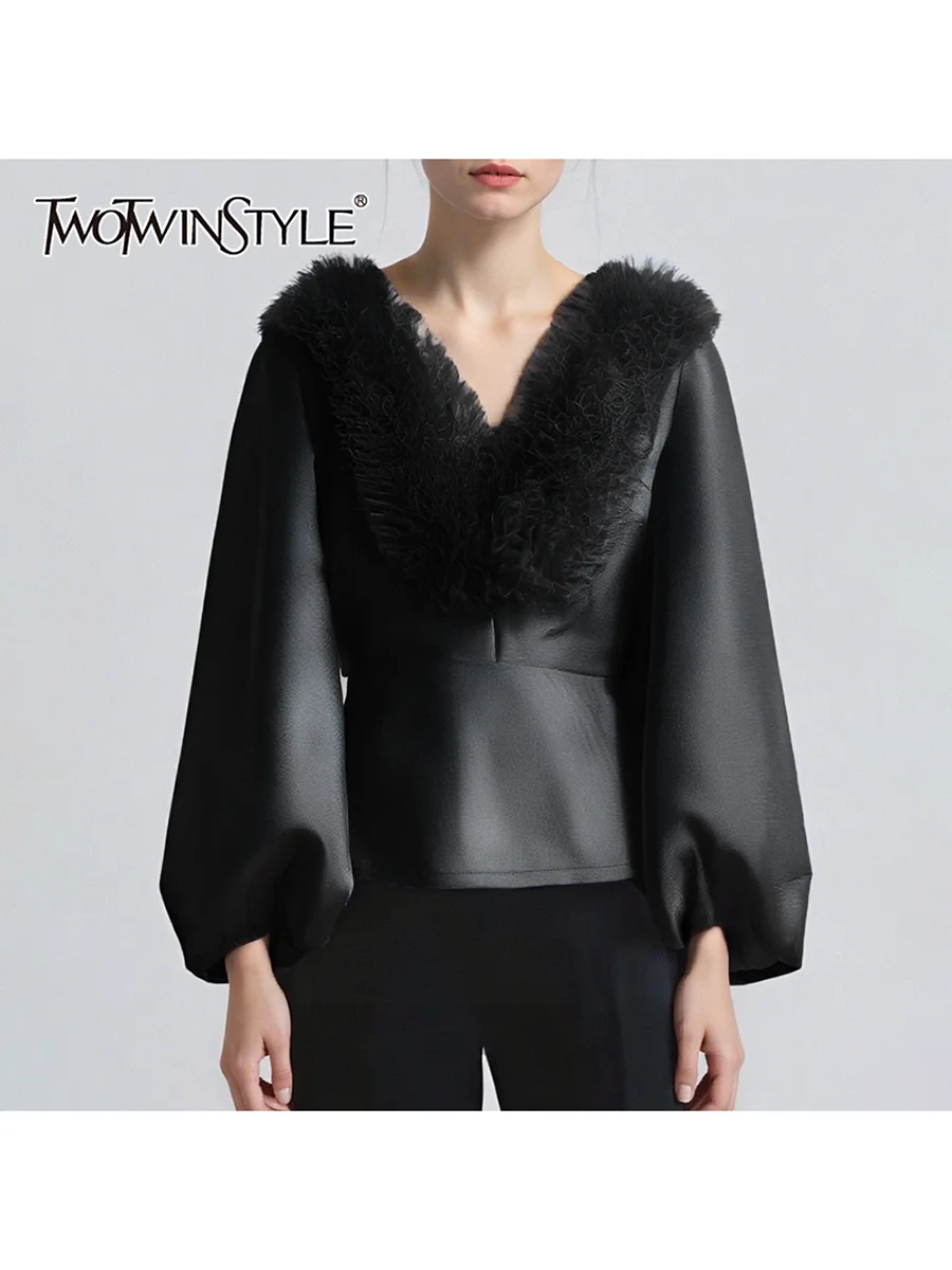 

TWOTWINSTYLE однотонные сращенные грибковые складки модные куртки для женщин туника с v-образным вырезом и длинными рукавами темпераментная куртка женская одежда