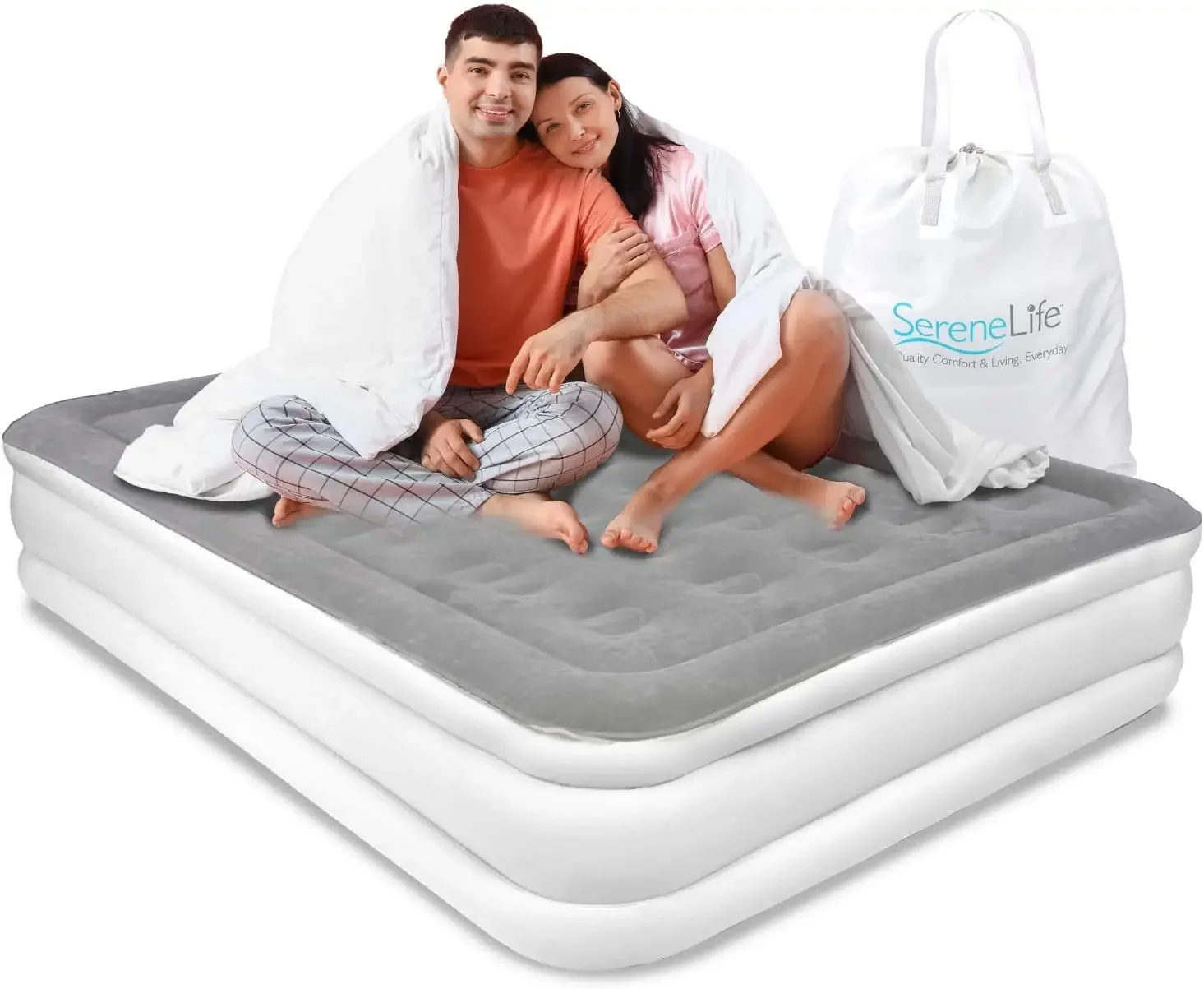 Luxury Full Size Air Mattress with Built-in High-Speed Pump, Plush Blow-Up Inflatable Airbed w/ Enhanced Support Coil