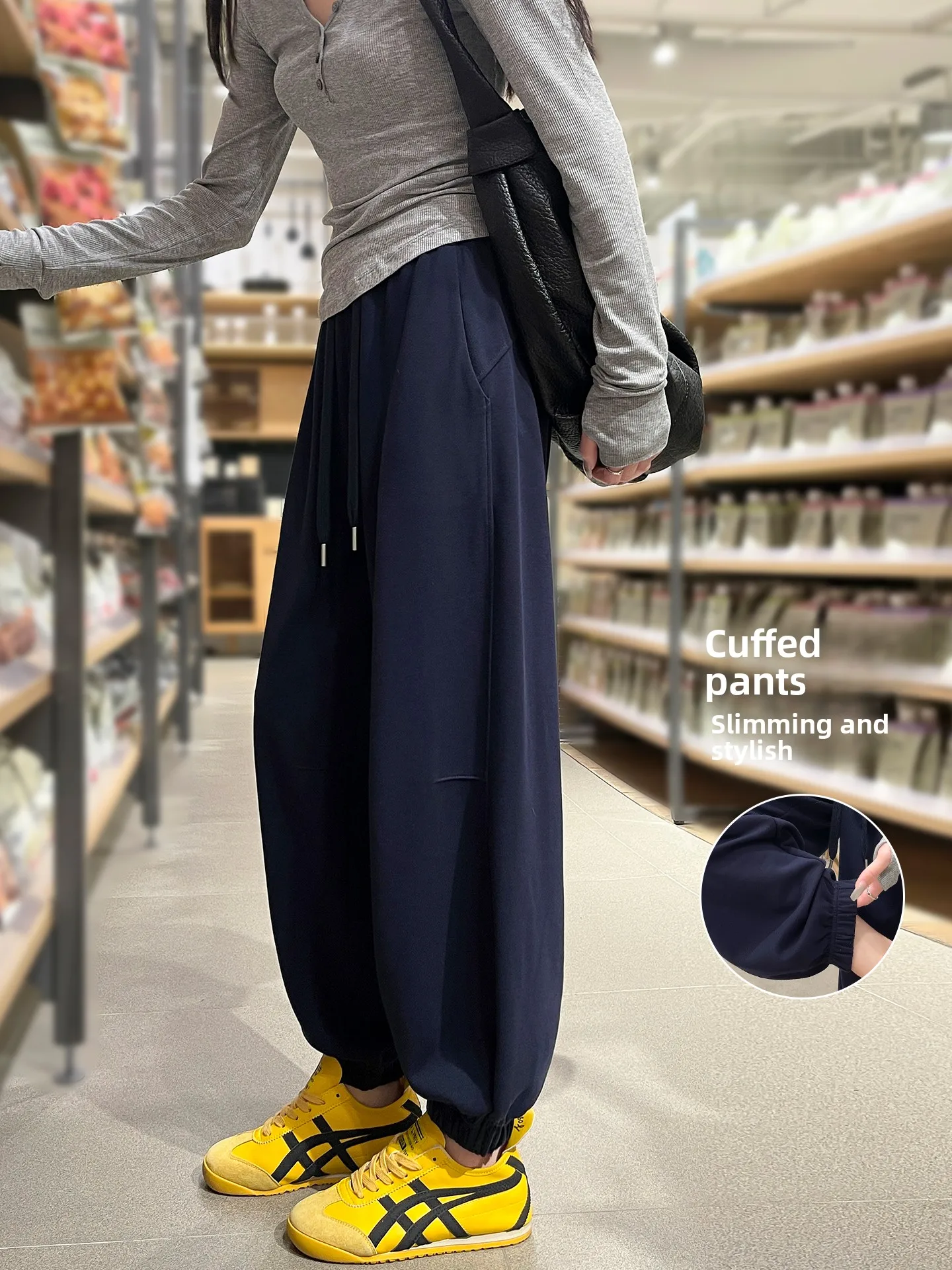 Women's Fleece Lined Sports Pants Loose Fit Slimming Cuffed Thickened Casual Sweatpants High Waist Harlan Pants Korean Style