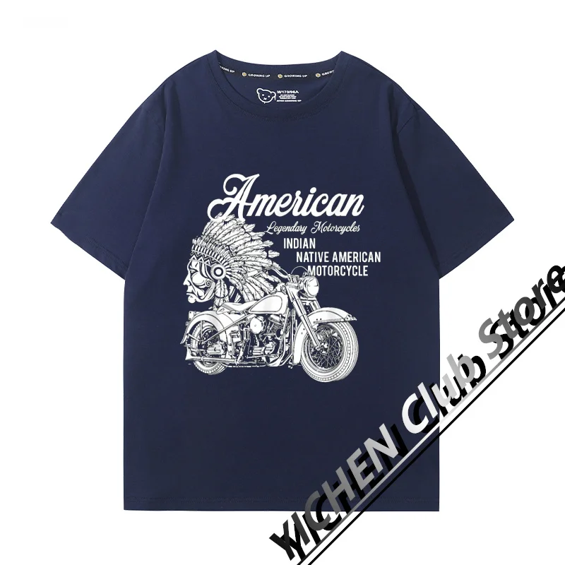 Motorcycle Heavy Locomotive Cruise Bike Riding Suit Club Print Summer Cotton Casual Motorcycle Men\'s And Women\'s T-Shirt