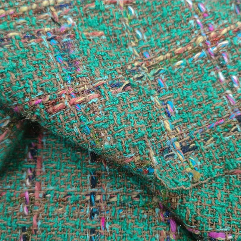 50x145cm Fashion Green Lattice Yarn-Dyed Braided Tweed Fabric For Women Autumn Jacket Dress Suit Coat Handbag DIY Cloth Sewing