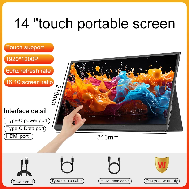 14 Inch Portable Touch Monitor Non-touch Optional 16:10 250cd/m2 Gaming Computer Expand Display For XBox PS4/5 Switch Loptop