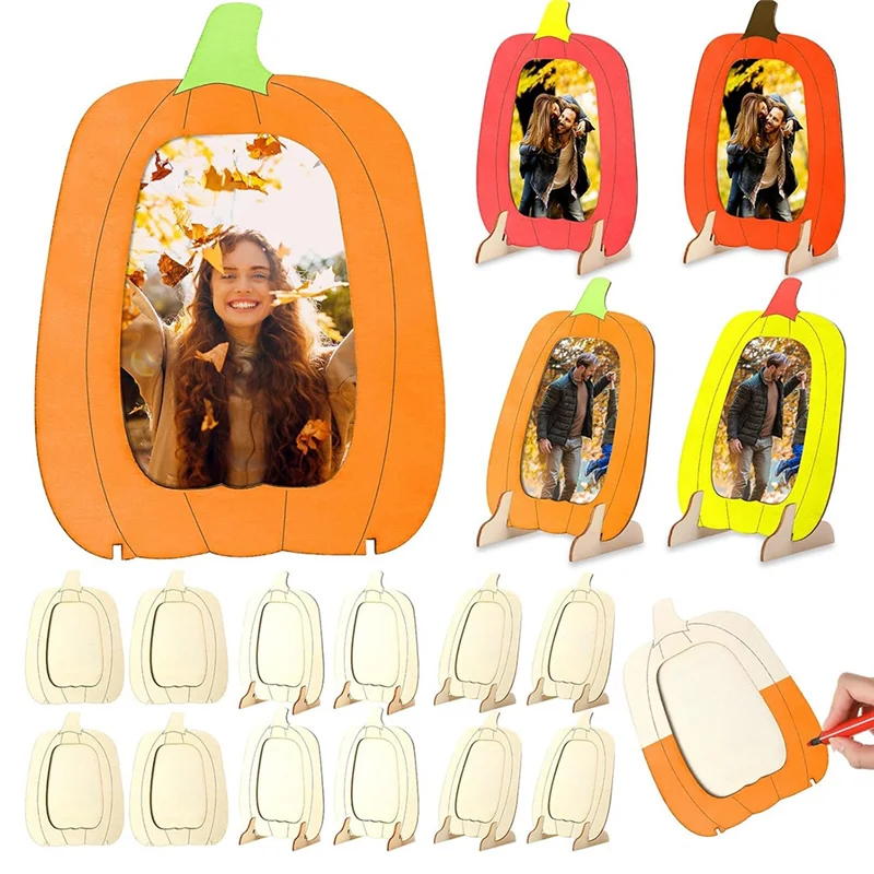 12 peças molduras de abóbora de madeira em massa para artesanato diy para decorações de halloween/outono-conjunto de molduras de fotos de ação de graças outono