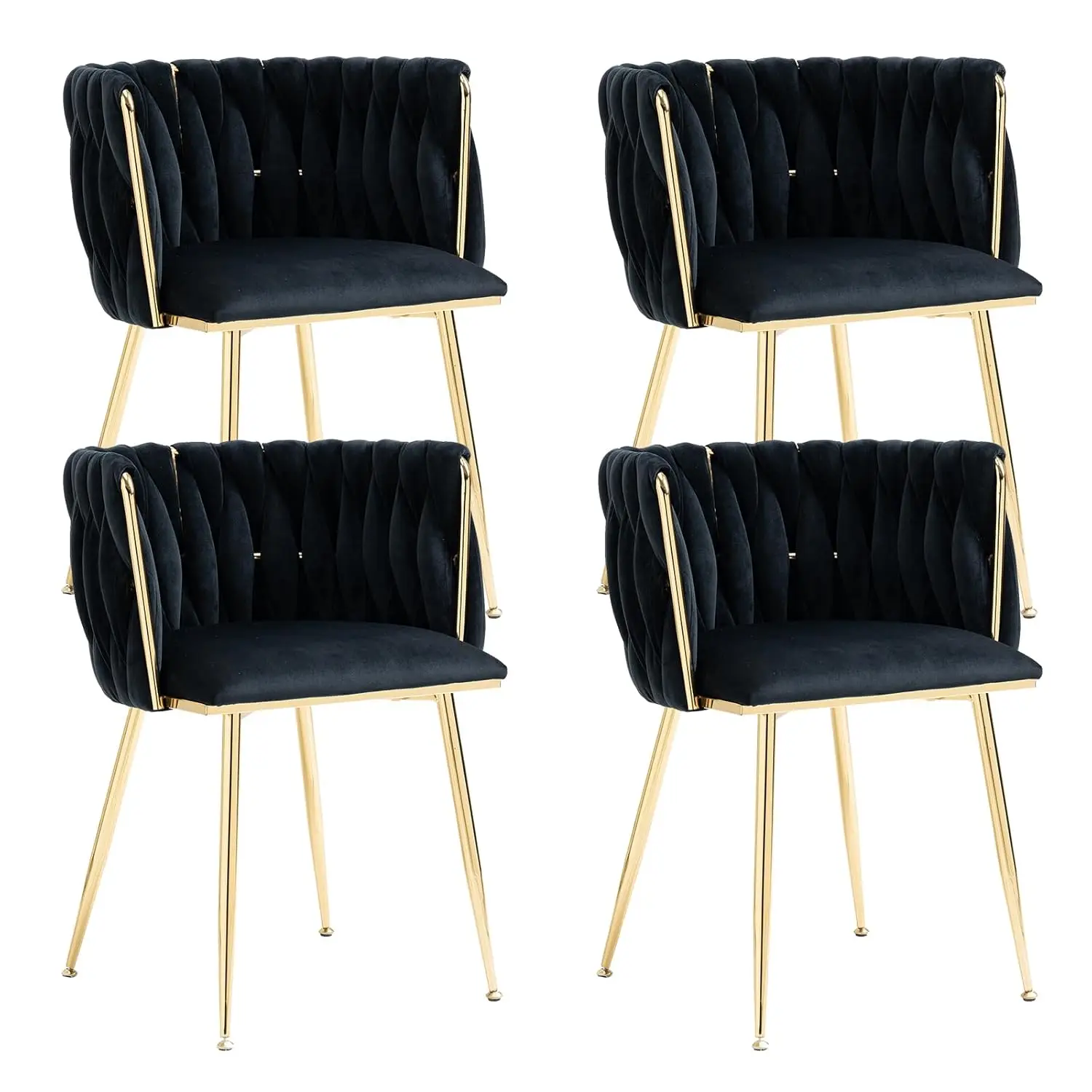 

Modern Hand Weaving Dining Chairs Set of 4, Velvet Upholstered Side Chairs with Gold Legs, Chic Vanity Chairs with, Customized