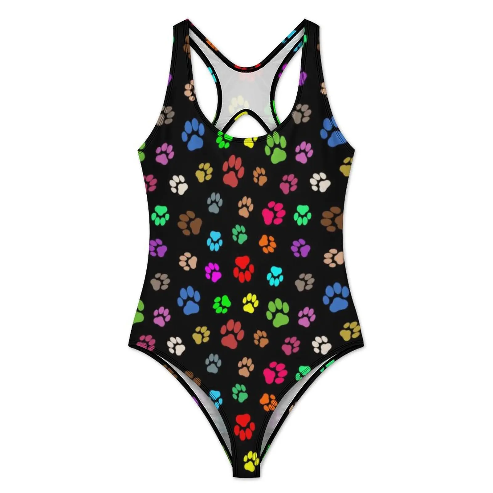 Colorful Dog Pow Swimsuit Multicolored Paws Print One-Piece Swimwear Push Up Stylish Bathing Suit Sexy Beach Custom Swimsuits