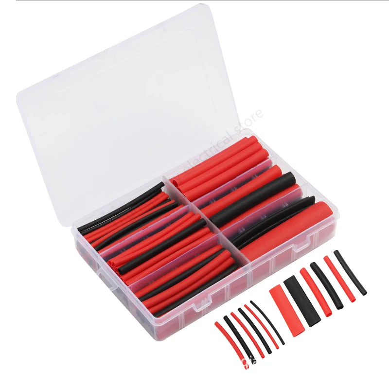 

130Pcs 3:1 red black Shrink Ratio Dual Wall Adhesive Lined Heat Shrink Tubing Tube 6 Size kit shrinkable tube
