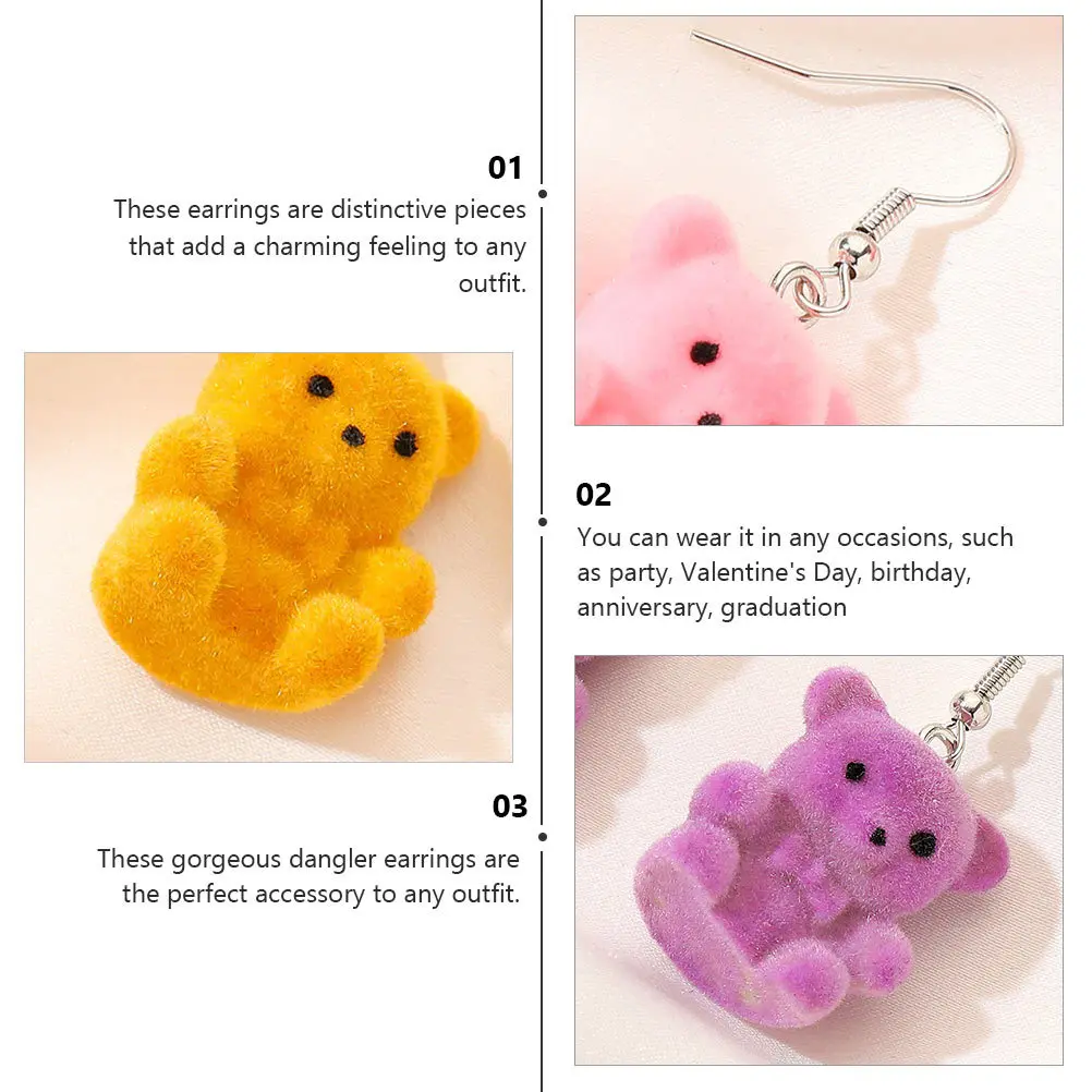 

4 Pairs Bear Earrings Lovely Decors Cartoon Drop Women Dangler Chic Pendant Decoration Winter