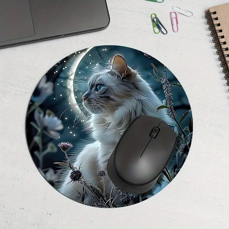 Round Cat Design Mouse PadDurable Non-Slip Gaming Mousepad Office Study Desk Accessory Desk Mat Mousepad Setup Computer Table