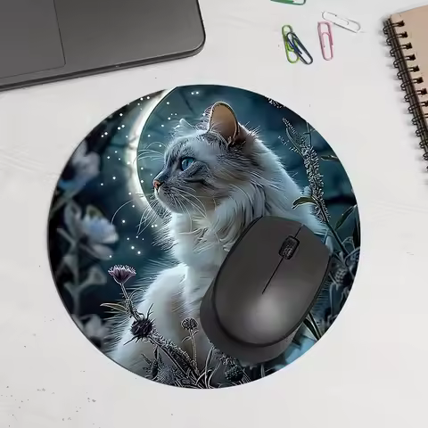 Round Cat Design Mouse PadDurable Non-Slip Gaming Mousepad Office Study Desk Accessory Desk Mat Mousepad Setup Computer Table