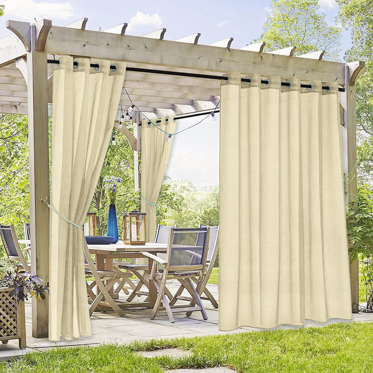 2/4PCS ผ้าม่านกลางแจ้ง,กันน้ํา,Light,Semi-Sheer,Grommet Top สําหรับลาน,ระเบียง,สระว่ายน้ํา,ระเบียง