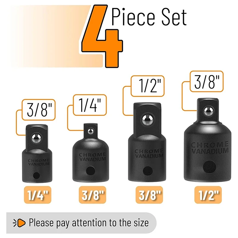 4PCS Impact Socket Adapter Reducer Set 1/2 3/8 1/4 inch Use Wrenches Drills in Auto and Impact Driver Construction Work New