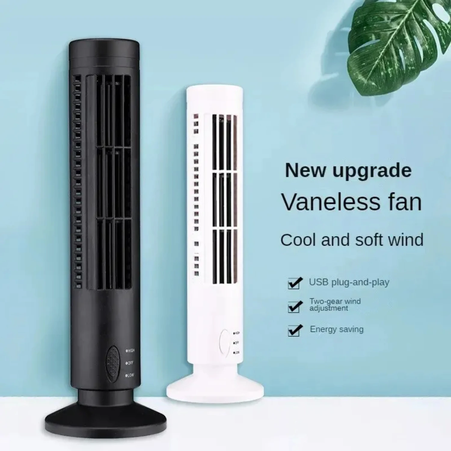 Efficient and silent small bladeless cylinder tower fan for optimal atmosphere in office and bedroom - Ideal desktop fan with sp