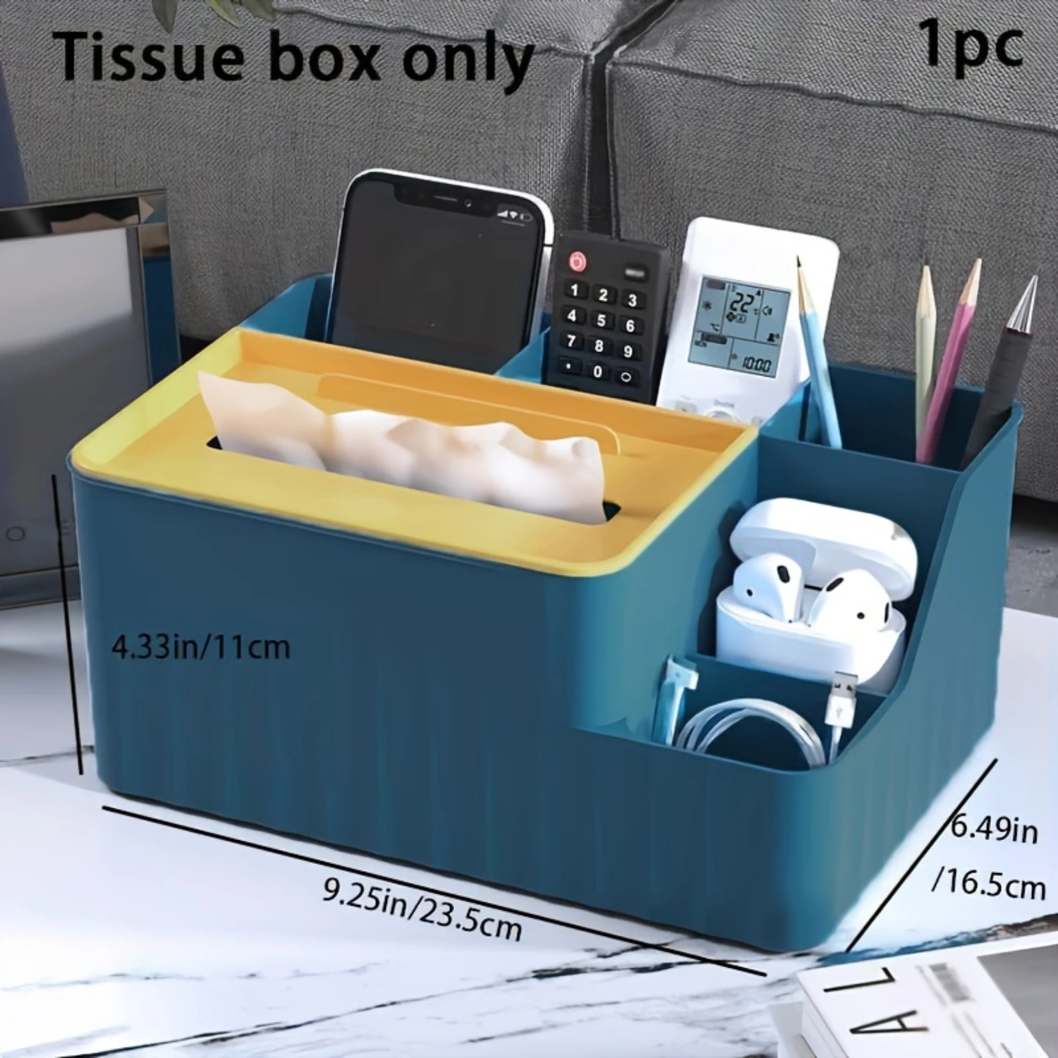 Multi-functional Organizer With Tissue Box, Desk  For Makeup,  Control, And Accessories,  Organizer For Bedroom, Bathroom, Offic