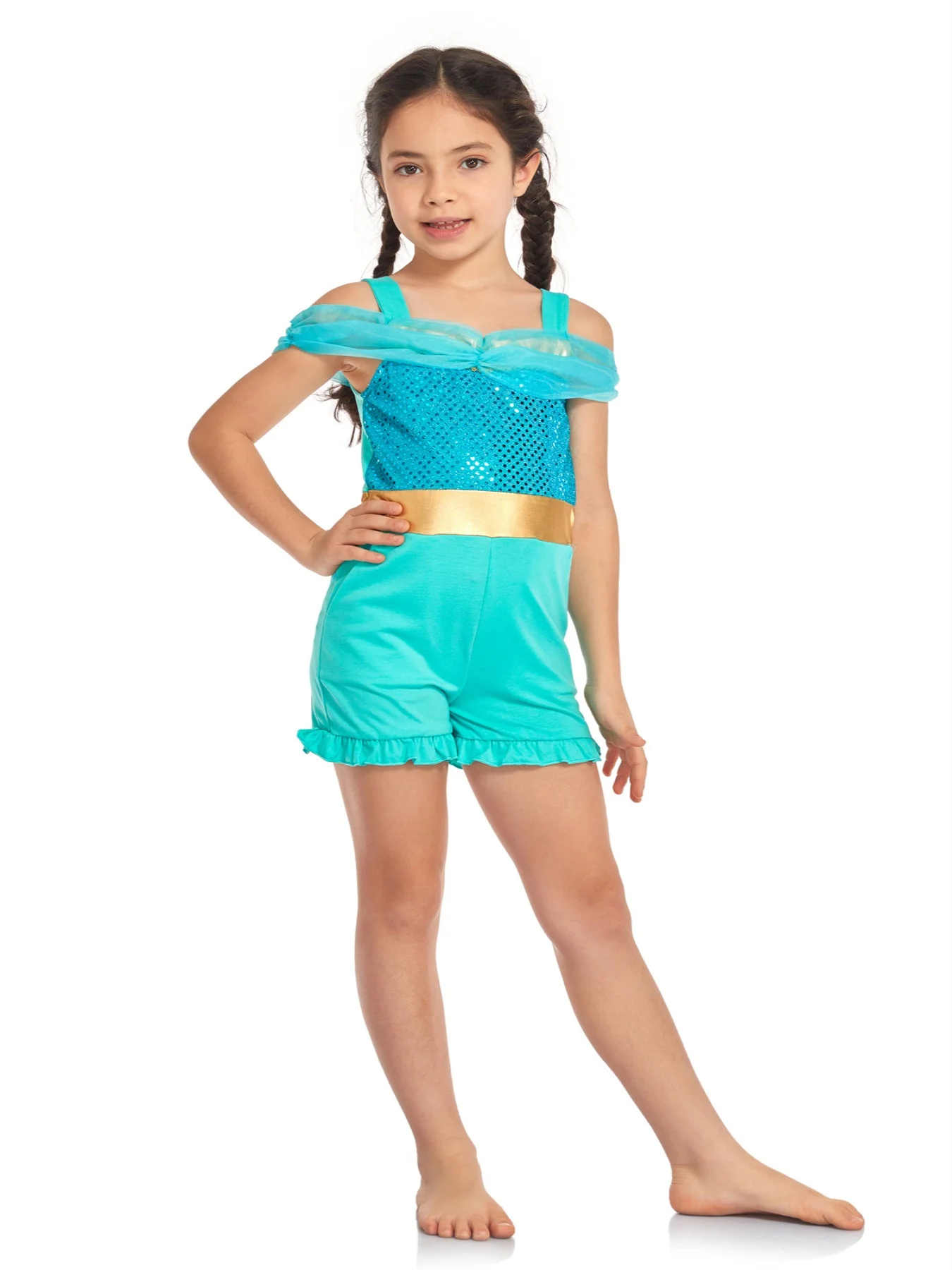 2-14Y  Softest Girl  Arabian Nights Princess Romper With Pockets Holiday Trip Everyday Wear Kid Cute Jumpsuit Dress Up Costume